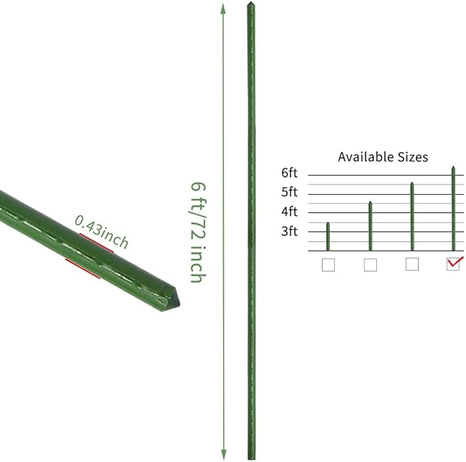 G-LEAF Garden Stakes 6 ft Plastic Coated Steel Tube Sturdy Metal Plant Sticks for Tomato,Cucumber,Bean,Tree,Pack of 25