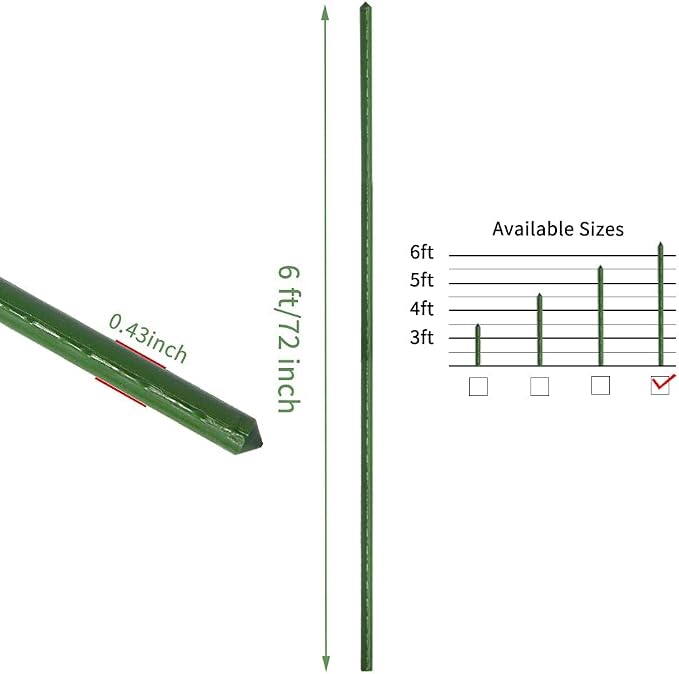 G-LEAF Garden Stakes 6 ft Plastic Coated Steel Tube Sturdy Metal Plant Sticks for Tomato,Cucumber,Bean,Tree,Pack of 50