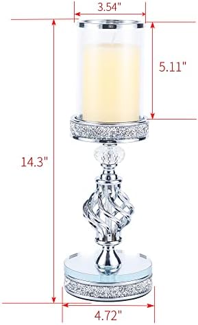 Hanjue Crystal Candle Holders for Pillar Candle, Metal Crystal Candle Holder for Home Decor, Centerpieces, Coffee Dining Table CH0509 (Silver (M)) - Image 5
