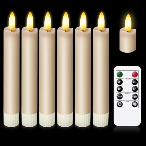 KSWING Upgraded Real Wax Short LED Flameless Taupe Taper Candles with Remote, 6 PCS Candlesticks Battery Operated 3D Flickering- 6" Realistic Fake Candle Sticks for Home/Wedding/Fireplace Xmas Decor by Unknown