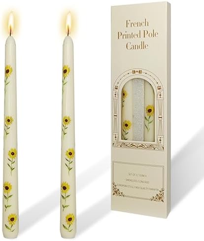 Floral Taper Candle Ivory Sunflower-2 pcs Unscented Candles Long Candlesticks 10 inches Flower Tapered Candles for Home Party Wedding Restaurant Holiday Decor by YUKCAXDLS