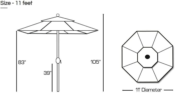 Galtech Premium Outdoor Umbrella, 11FT Octagon, Sunbrella Fabric, Auto Tilt, Bronze Frame, 98% UV Protection, Fade Resistant