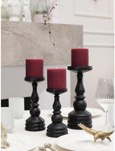 CANDWAX 3x3 Pillar Candles Set of 3 - Rustic Unscented No Drip Burgundy Candles for Home Decor, Weddings, Centerpieces - Image 3