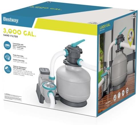 Bestway 3,000 GPH Above Ground Swimming Pool Sand Filter Pump | Compatible with Pools: 300 to 17,600 Gallons, Corrosion-Resistant Tank, Pre-Assembled, Low-Maintenance Pump with Adapters