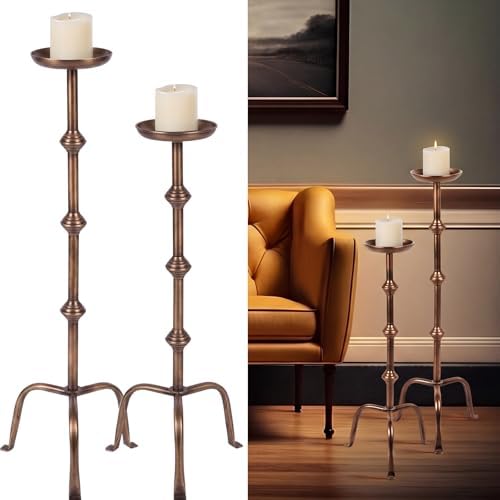 Mumufy 2 Pcs Metal Tall Floor Candleholder Candlestick, 32 in,27 in, Bronze by Mumufy