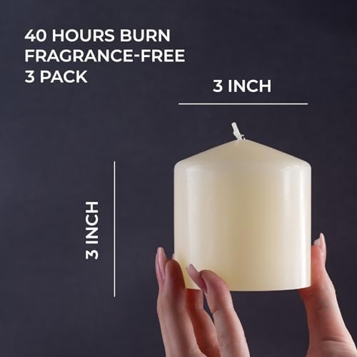 CANDWAX 3x3 Pillar Candle Set of 3 - Dripless Pillar Candles for Home - Elegant Ivory Candles for Relaxing Atmosphere - Image 2