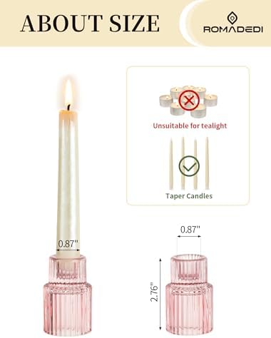 Romadedi 10-Pack Pink Ribbed Glass Taper Candle Holders, 2.76 in - Image 5