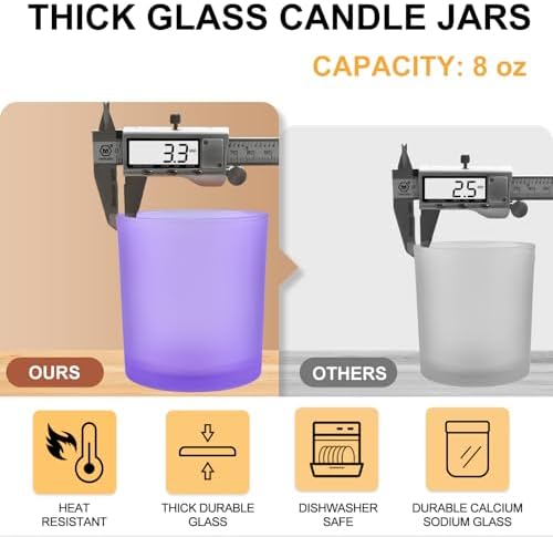 SHOWIN 8 OZ Thick Candle Jars for Making Candles 15 Pcs, Empty Jars with Wood Lids for Candle Making, Sample Container, Frosted Purple - Image 2