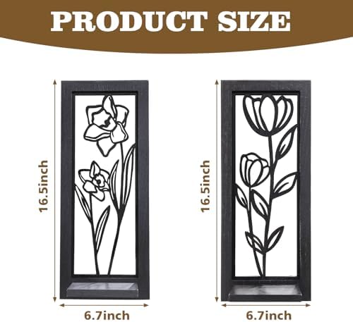 ZEXUIRU 2 Set Rustic Candle Sconces Living Room Bedroom Entryway Wood Mirrored, Farmhouse, Carved Frame Wall-Mount Wooden Candle Holders Wall Decor Hanging Handmade Holder - Black - Image 4