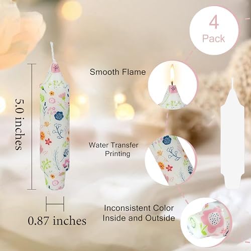 5 inch Short Candle Floral Candle Sticks Kawaii Printed Candlestick Handmade Unscented Taper Candle 4 Pack Cute Flower Tapered Candles for Birthday Home Dinner Wedding Holiday - Image 3