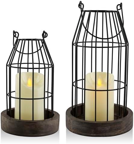 Farmhouse Lantern Decor Rustic Home Decor Lantern with Flameless Candles by VIVIRENOIR