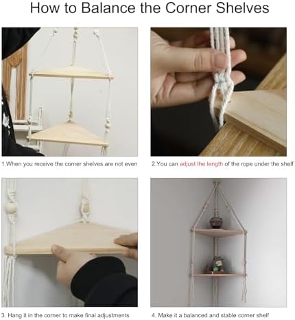 Artilady Corner Shelf Macrame Wall Hanging, Boho Wood Storage Wall Decor - Image 4
