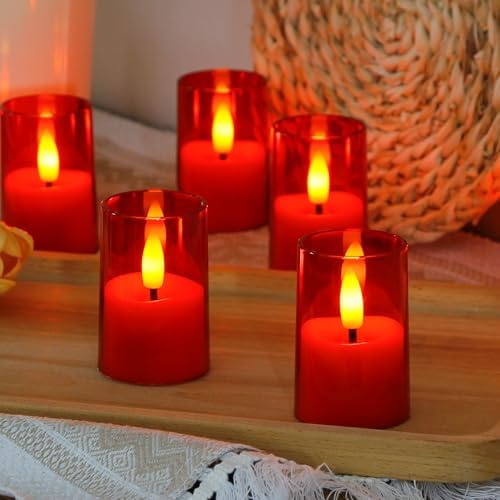 Flameless D: 1.7" H: 2.5" Small Tea Light LED Candles, Acrylic Battery Operated Votive with Remote Control and Timer, Tealight Red Flickering Warm Light Pack of 8 Electric Long Lasting - Image 4