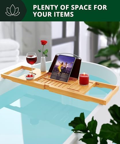 ROYAL CRAFT WOOD Premium Foldable Bathtub Tray Caddy - Wood Bath Tray for Tub, Bamboo Shelf, Expandable Bath Table Trays, Bathtub & Bathroom Accessories for New Home & Mothers, Birthday Gifts for Mom - Image 5