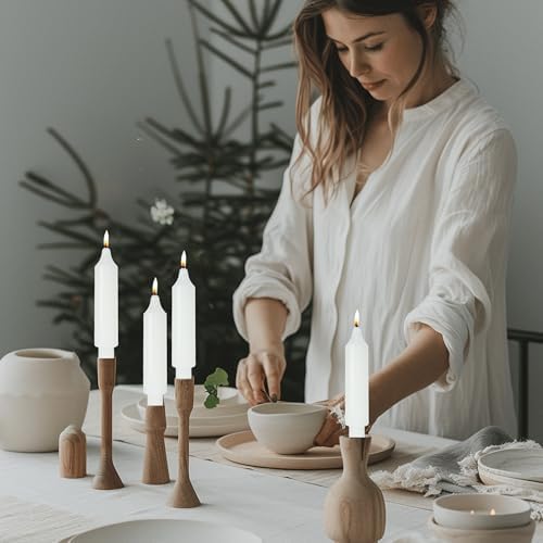 MAITREYA White Candlesticks Short Taper Candle Dripless Dinner Candle for Wedding Party Decoration Home Dinner,6.5inch,4 Pack - Image 3