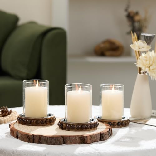 Set of 3 Acacia Wood Candle Holder Plate Stand for Pillar Candles - Image 7