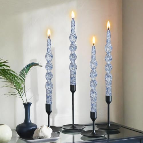 Spiral Print Taper Candles-Blue Floral Unscented Candle Long 10 Inch Flower Tapered Candlestick for Family Gatherings Weddings Restaurant Holiday Decorations Set of 4 - Image 5
