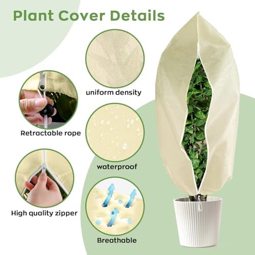 Large Plant Frost Protection Cover, 47" x 71" Zipper & Drawstring - Image 3