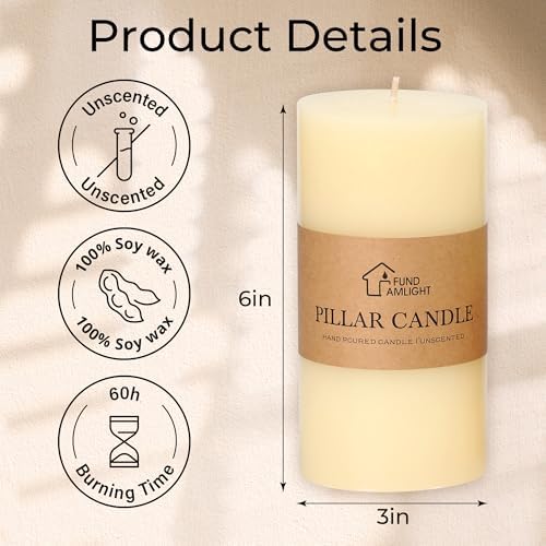 3x6 Inch Ivory Pillar Candles Set of 3 - Decorative Unscented Pillar Candle - Image 6