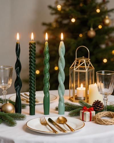 Green Taper Candles Spiral Candlesticks Unscented Smokeless Tall Candles for Wedding Holiday Dinner Party Home Decorative candles-10inch,4pcs - Image 2