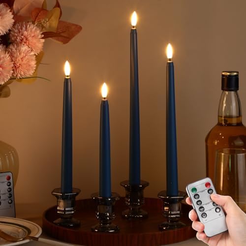 Rossesay 16 Pcs Blue Flameless Taper Candle with Remote Timer - Image 5
