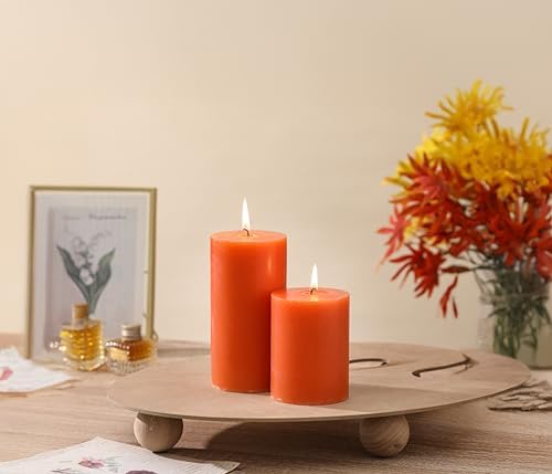 3x6 Inch Orange Pillar Candles Set of 3 - Unscented Fall Pillar Candles - Image 3