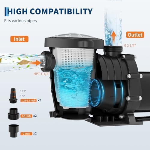 GarveeLife Swimming Pool Pump 2.0 HP 1500W 115/220V Dual Voltage Pumps with Strainer Basket for Above-Ground and In-ground