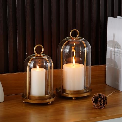 Glass Hurricane Candle Holder Decorative Golden Candle Lantern - Image 4