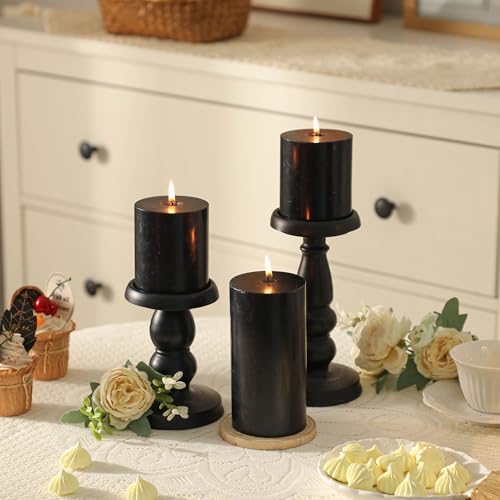 3x4 Inch Black Pillar Candles Set of 3 - Decorative Unscented Pillar Candles, Long Burning Dripless Candle for Home Decor, Smokeless Large Pillar Candle for Wedding, Dinner, Christmas, Halloween Decor - Image 4