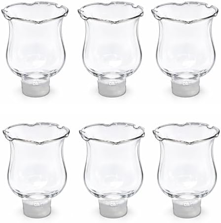 4E's Novelty Clear Glass Votive Cups with Peg - Pack of 6 - Tulip Votive for Candelabra Candle Holder, Home Interior Candle Sconce Glass Replacement Parts, Shabbat Candle Oil Lamp (3.25" Tall) by 4EsNovelty