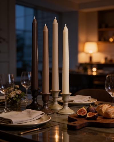 Viyffo Taper Candles, 12 Inch, 12 Pack, Brown – Unscented, Smokeless Design, Up to 8-Hour Burn – Tall Candlesticks for Table Decor, Weddings & Dinners - Image 6