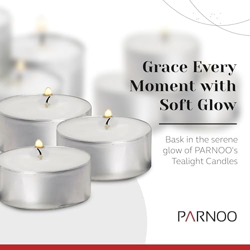 200 Pack Tealight Candles in Metal Cups - Clean, White Unscented with 4.5 Hour Long Burning Time - Votive Candles Bulk for Romantic Dinner, Weddings, Spa & Hotels by PARNOO - Image 2