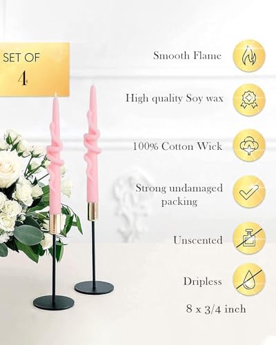 Pink Taper Candle Candlestick Snake Soy Candles Unscented Wedding Party Wax Unscented Dinner Candle Dripless,8 inch,Set of 4,Snake - Image 4