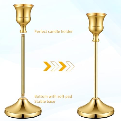 12 PCS Gold Metal Taper Candle Holders Bulk, Candlestick Holders, 7cm Diameter Taper Candle Holder Bulk for Table Centerpieces Candlesticks for Wedding Christmas Home Party Table Decor-23/19/16cm - Image 6