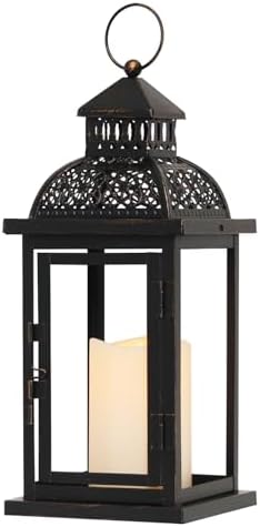 NEEDOMO Lanterns Decorative Indoor & Outdoor, 15'' Lantern with LED Candle, Vintage Metal Hanging Lanterns for Patio, Front Porch,Yard, Table, Spring (NO Glass) by NEEDOMO-LightUpYourSpace