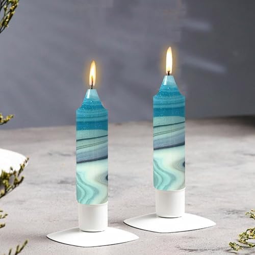 5 inch Short Candle Blue Quicksand Print Candle 4 Pack Handmade Unscented Taper Candles Printed Candlestick Smokeless Tapered Candles for Home Dinner Wedding Holiday - Image 5