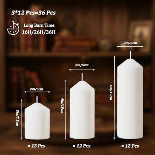 36 Pcs White Pillar Candles Bulk Set，3 Different Lengths 2 x 3/4/6 Inch (12 Each)，Hurricane Candles，Dripless Unscented Smokeless，Gives You a Better Atmosphere When Organizing an Event Party. - Image 2
