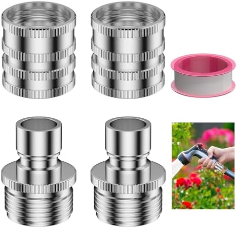 Garden Hose Quick Connect Fittings Set,3/4 Inch GHT Stainless Steel Water Hose Quick Connect for Garden Hoses,Faucet,Sprinklers,Spray,Durable Male To Female Hose Adapter(2 Female+ 2 Male) by MENGBEI