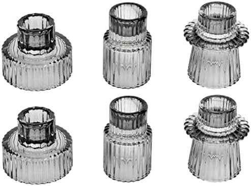 Vixdonos Taper Glass Candlestick Holders Tealight Candle Holders for Table Centerpieces, Wedding Decor and Dinner Party (6 Pcs, Gray) by Vixdonos