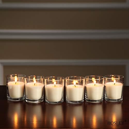 Hosley's Set of 24 Ivory Unscented Glass Filled Votive Candles, Hand Poured Wax Candle Ideal Gifts for Aromatherapy Spa Weddings Birthdays Holidays Party - Image 2