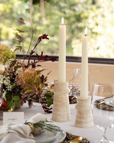 Vixdonos Natural Stone Candle Holder Set of 2 Taper Candle Candlestick Mantle Candle Stand for Home Decor,Wedding,Party and Table Centerpieces(White) - Image 5