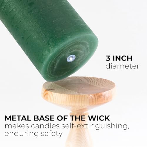 CANDWAX 3x3 Inch Grass Green Pillar Candles Set of 3 - Rustic Unscented No Drip Grass Green Candles for Special Occasions, Weddings, Centerpieces, Home Décor, Party Decorations - Image 2
