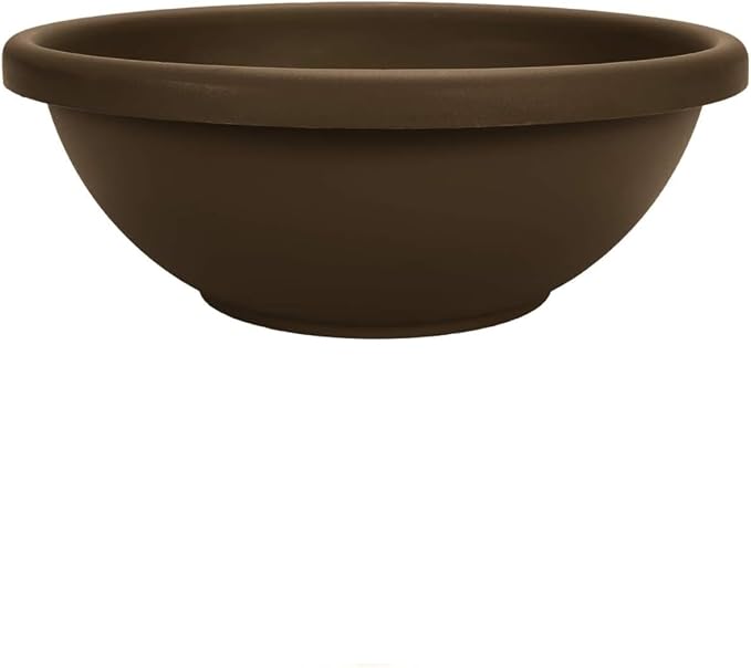 The HC Companies Shallow Planter with Drainage - Contemporary Garden Bowl Planter for Flowers, Herbs & More - Round Succulent Planter Pot for Indoors and Outdoors (24" Chocolate, Pack of 1)