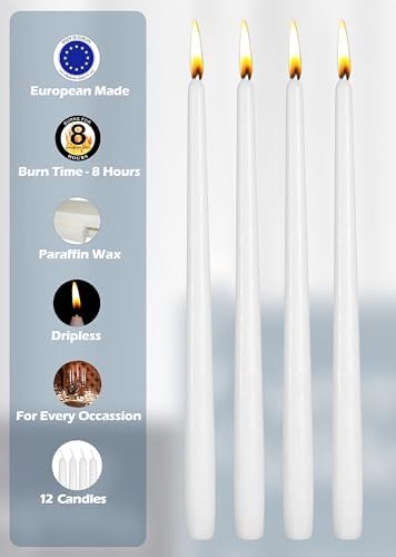Hyoola 12 Pack Tall Taper Candles - 10 Inch White Dripless, Unscented Dinner Candle - Paraffin Wax with Cotton Wicks - 8 Hour Burn Time - Image 3