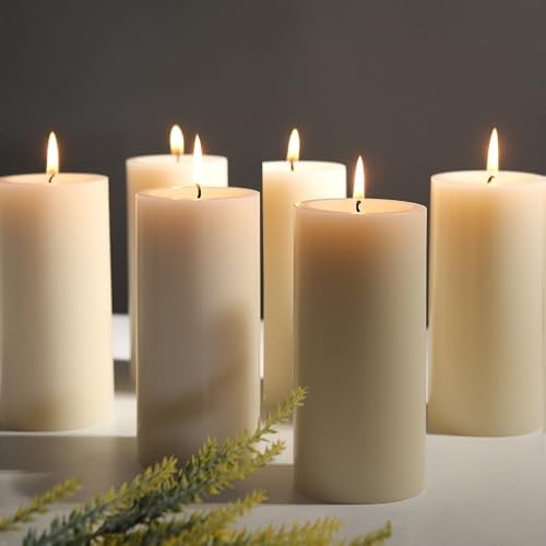 Pillar Candles Ivory 6 Pack, 2.8x6 Inch Unscented Candle by MOSROAD