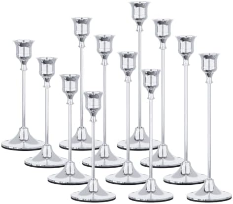 NLBTW 12 Pcs Silver Taper Candle Holder Bulks for Wedding Party Table Decor by NLBTW