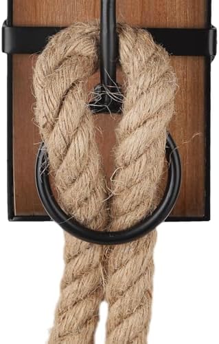 Wall Sconce Candle Holder Black Wall-Mount Metal and Wooden Candle Holders Hanging Iron Wall Candle Sconce Holder with Hemp Rope Decoration, for Home, Living Room, Bathroom, Dining Room, Set of 2 - Image 5