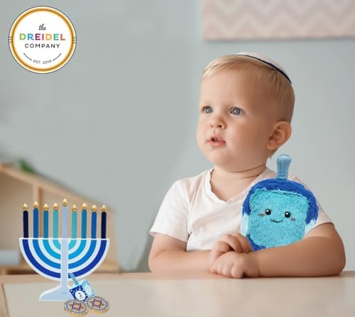 Mini Blue Hanukkah Menorah, 4-Pack 5" Inch Children Wooden Chanukah Menorah Set with Removable Wooden Candles, 3" Inch Dreidel, and Gelt Coins - Image 6