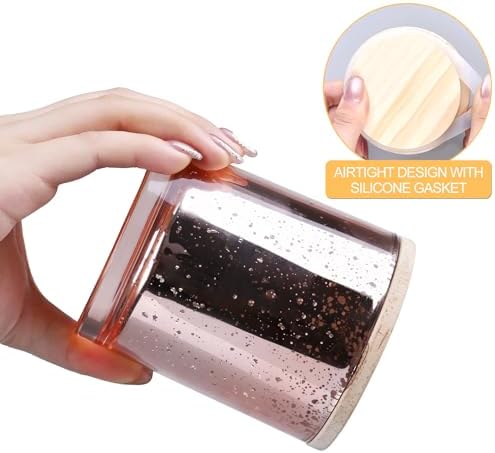 SHOWIN 10 OZ Thick Candle Jars for Making Candles 15 Pcs, Empty Jars with Wood Lids for Candle Making, Sample Container, Rose Gold - Image 2