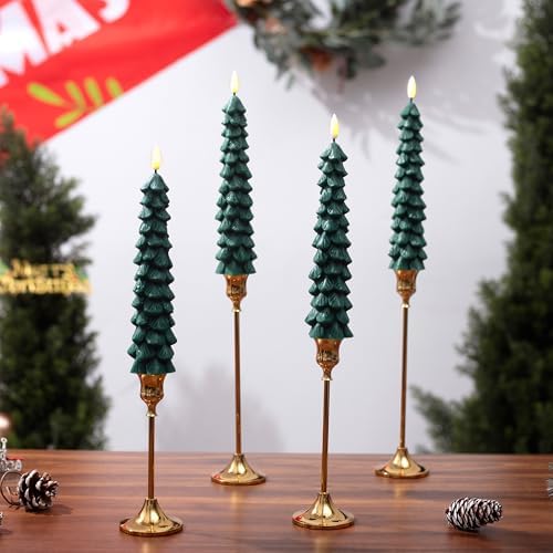 Stmarry 4 PCS Flameless Christmas Tree Candles with Remote Timer, Real Wax Flameless Taper Candles 9.65 Inch, LED Candlesticks with 3D Flickering Flame, Christmas Decor Candles Battery Operated - Image 5